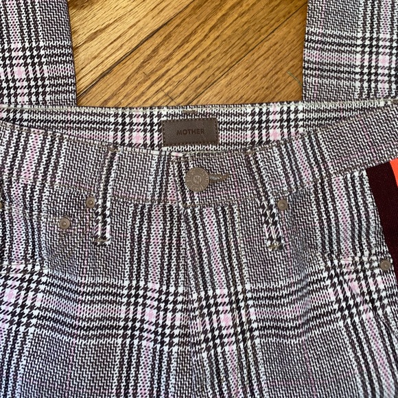 MOTHER THE INSIDER ANKLE PLUM PINK PLAID PANTS, SIZE 32 $228 - Picture 7 of 11